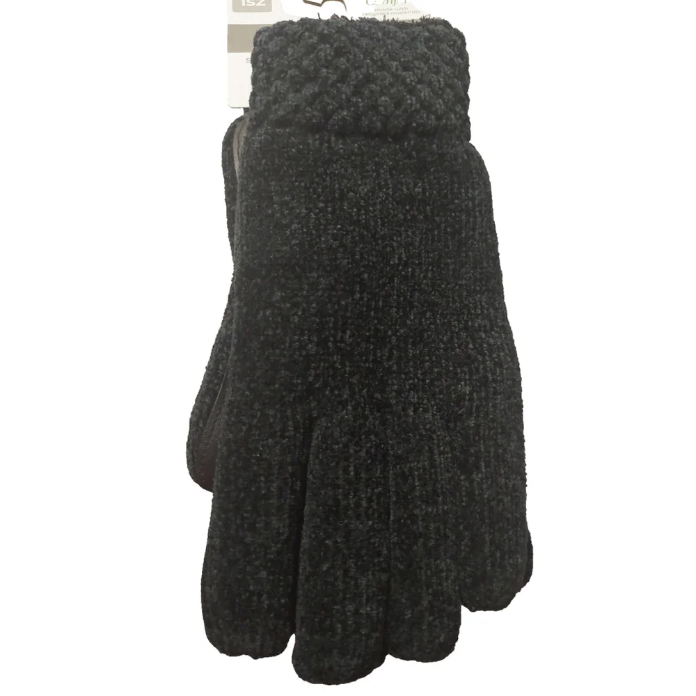 Isotoner Signature Black Chenille Cable-Knit Gloves Sz One Size NWT